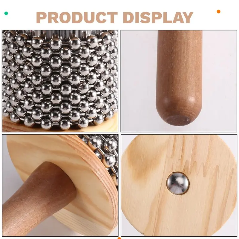 Y67A-Wooden Handle Rhythmic Percussion Hand Crank Music Education Stainless Steel Beads Wooden Cabasa For Toddlers