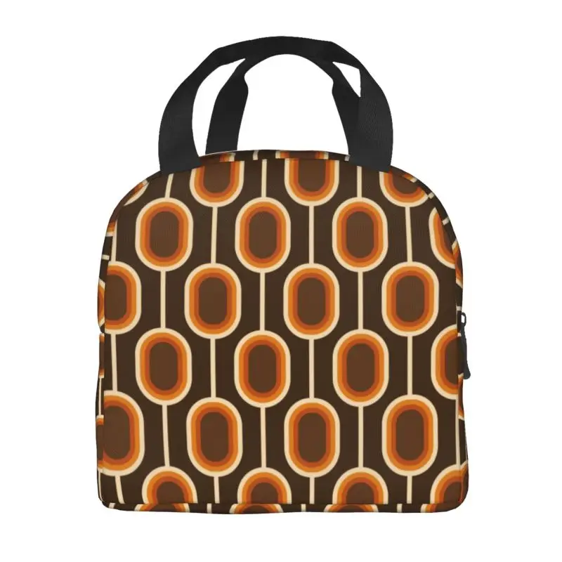 70s Pattern Orange And Brown Connected Nodes Insulated Lunch Bag for Colorful Mid Century Resuable Cooler Thermal Bento Box