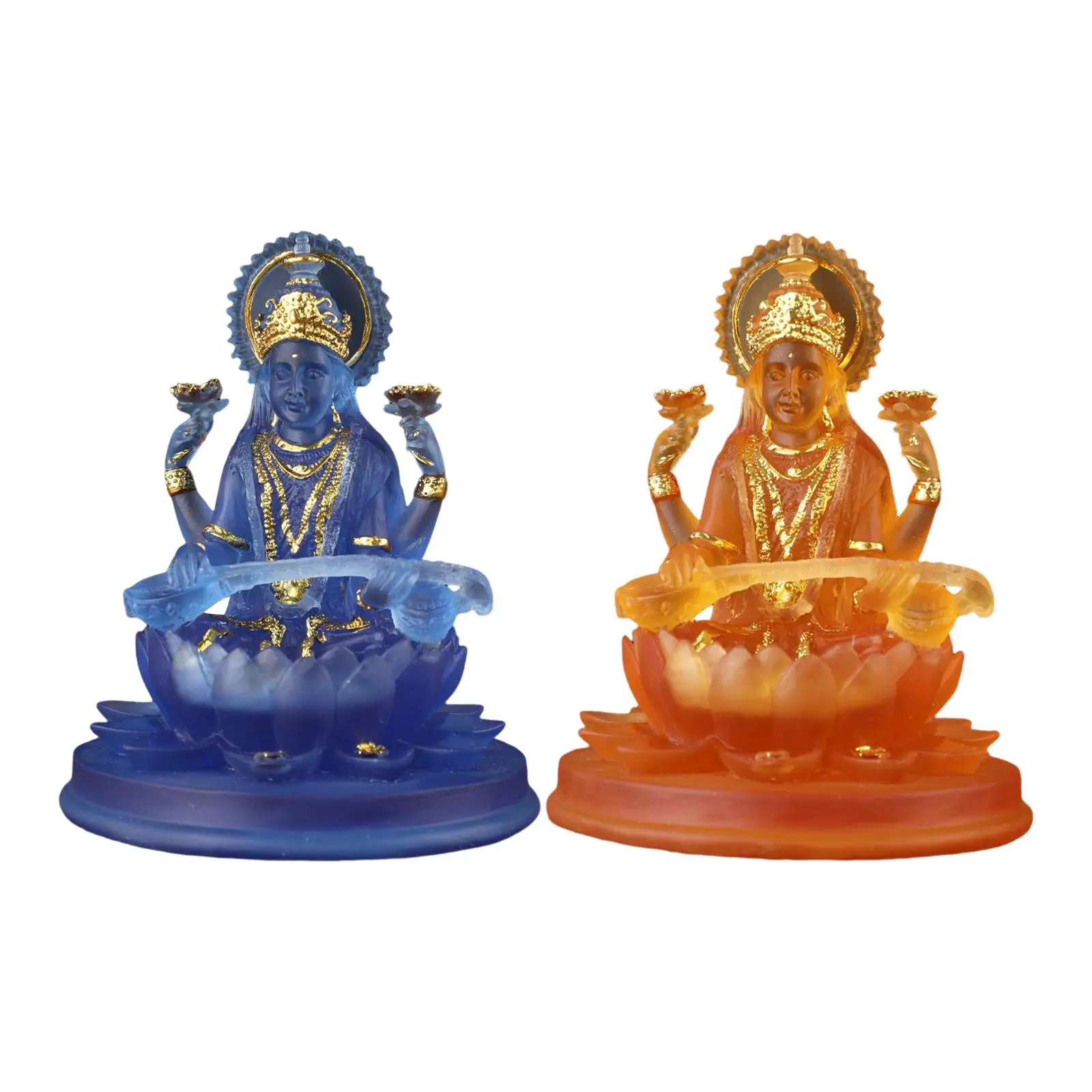 Hindu Saraswati Sitting On Lotus Figurines Goddess Staute for Temple Decor