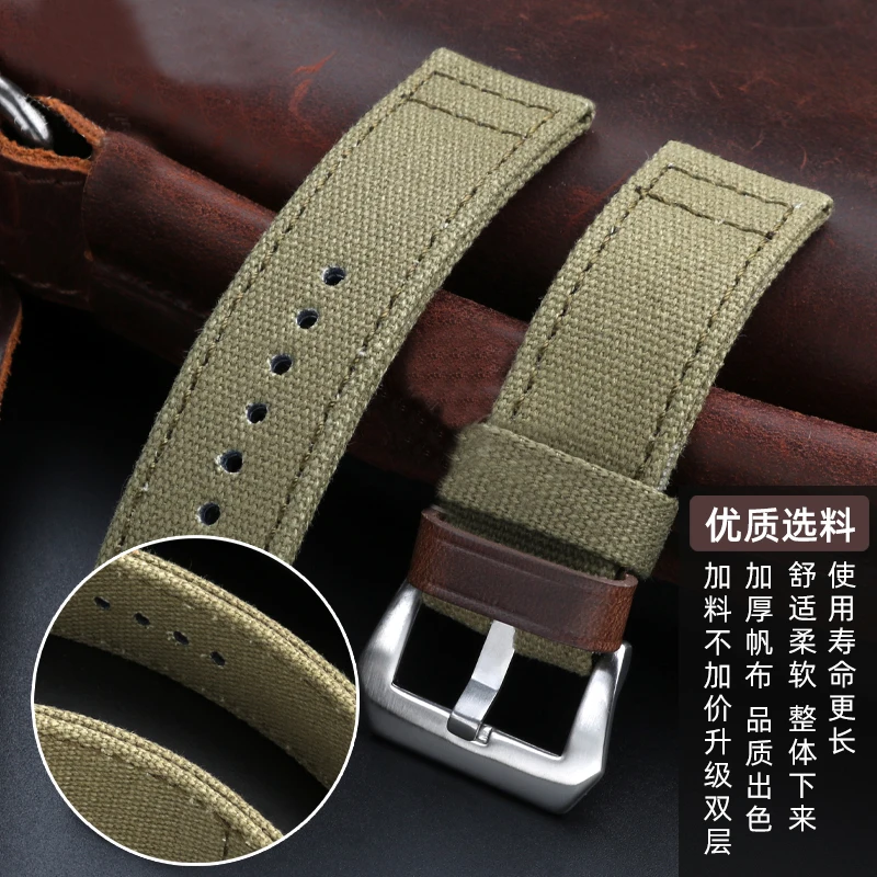 

Double Sided Thickened Canvas Watch band For Panerai Sneaking PAM01661 PAM441 PAM111 PAM312 Fossil Strap 24mm Nylon Men Bracelet