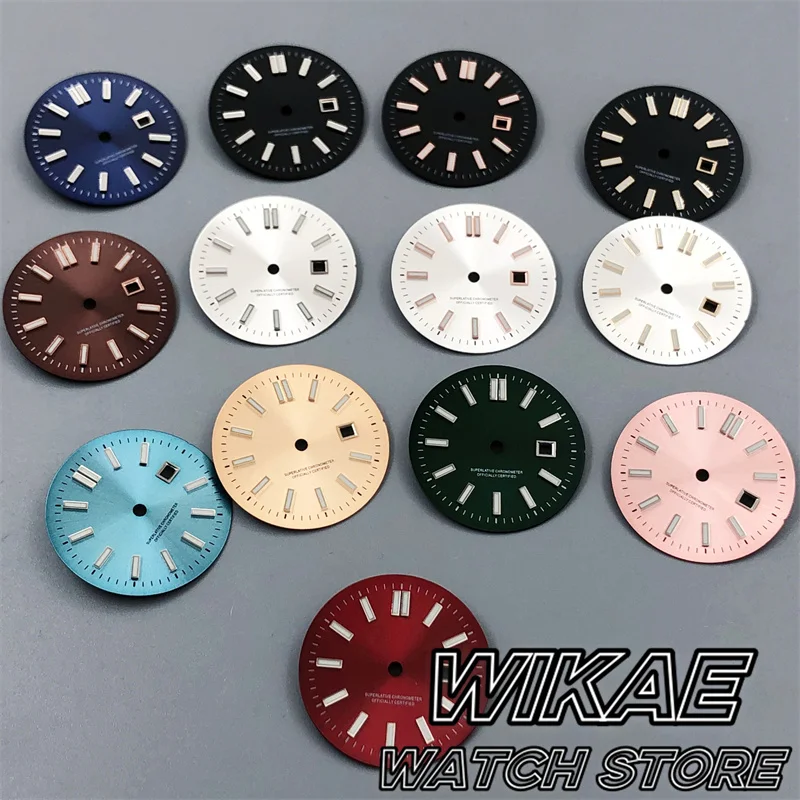 

Циферблат часов Sunburst, 24,5 мм, черный, белый, розовый, ледяной, синий, розовый циферблат, палочки из розового золота, индекс, светящийся, подходит для NH05, аксессуары для женских часов