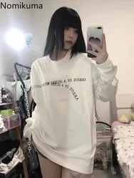 Cotton Oversized T Shirt Women Clothes Long Sleeve O-neck Letter Print Y2k Tops 2024 Ropa Mujer Chic Camisetas Casual White Tees