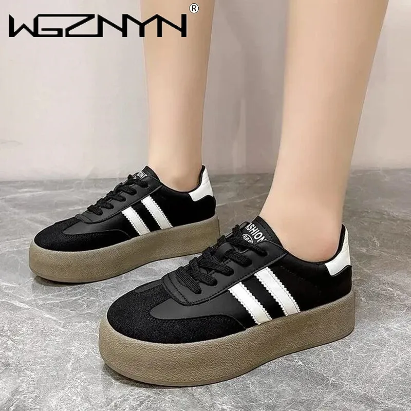 Luxury Women's Vulcanize Shoes Korean Round Toe Lace Up Genuine Sports Casual Designer Sneakers for Women Holiday Working 35-40