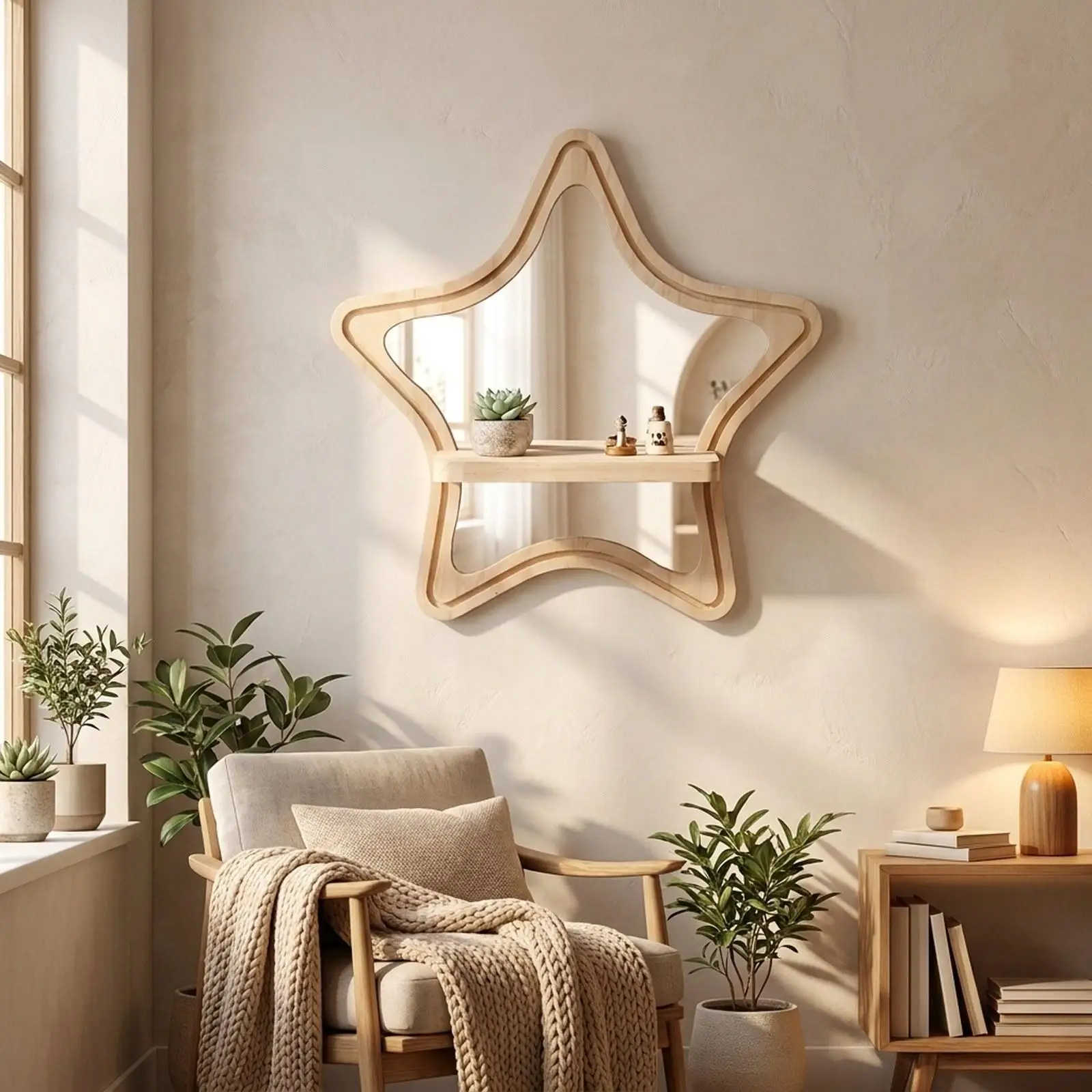 Hanging Rack Star Wall Shelf Wooden Boho Floating Shelf for Room Shelf Furniture and Bookshelf Decoration