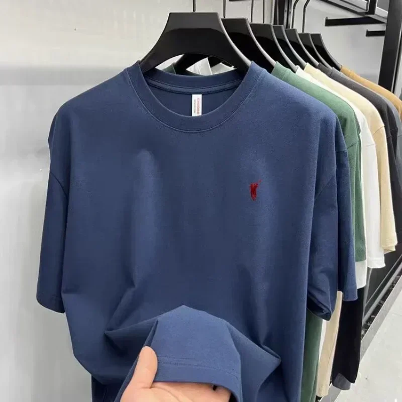 

Новинка 2025 года, хит продаж, модная брендовая летняя хлопковая футболка с вышивкой Paul, мужская свободная футболка-поло с круглым вырезом и вышивкой, спортивная