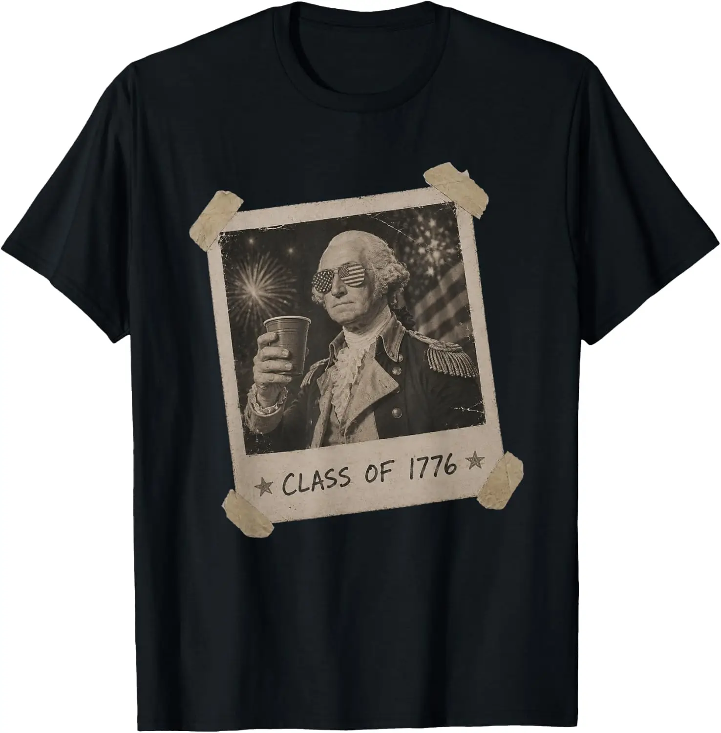 Funny 250 Class Of 1776 Vintage Polaroid George Washington T-Shirt 100% Cotton Trendy Y2K Short-Sleeve Tee – Soft, Quick-Drying,