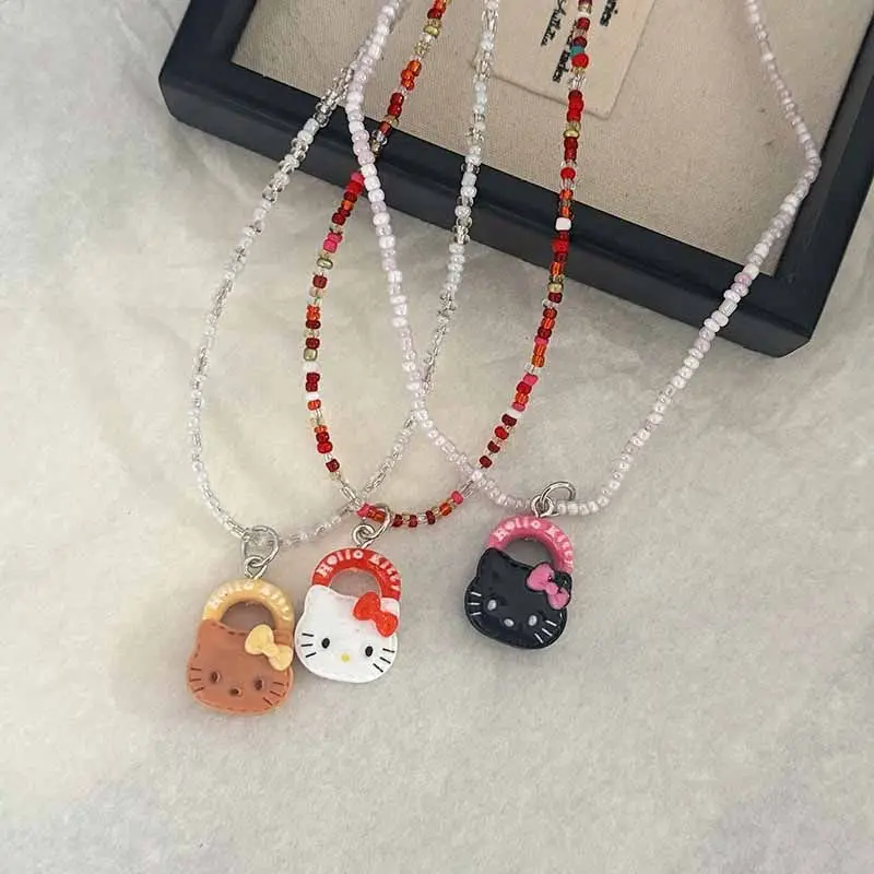 Naszyjnik Hello Kitty Śliczny Oryginalny Unikalny Design Naszyjnik Nowa Moda Delikatne Koraliki Kolorowe Akcesoria do Naszyjnika
