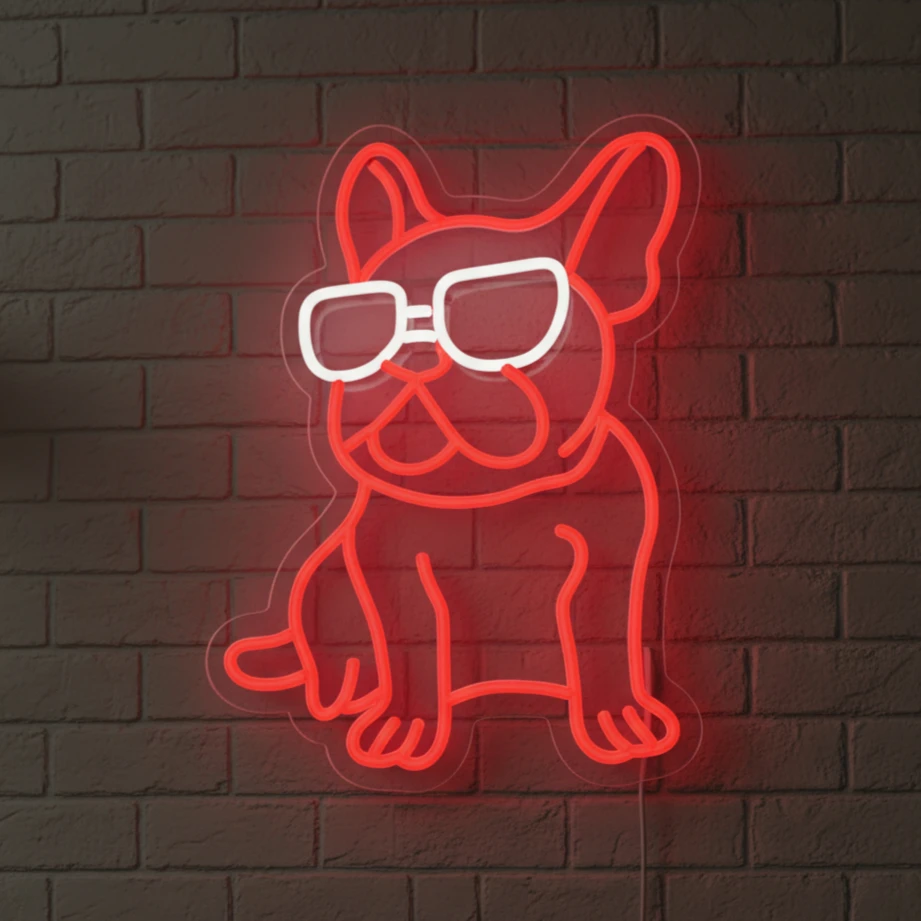 

French Bulldog LED Neon Sign Adjustable Brightness Red & White French Bulldog Wall Decor, Easy Install for Bedroom Pet Stores