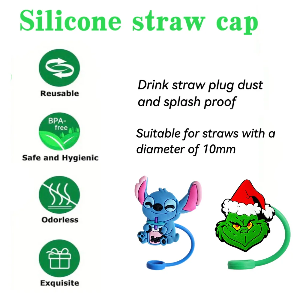 MINISO Disney Sanrio Straw Cover Cap Cartoon 10MM Drink Straw Plug Reusable Fit Cup Accessories Straw Cap Charms Pendant Gift