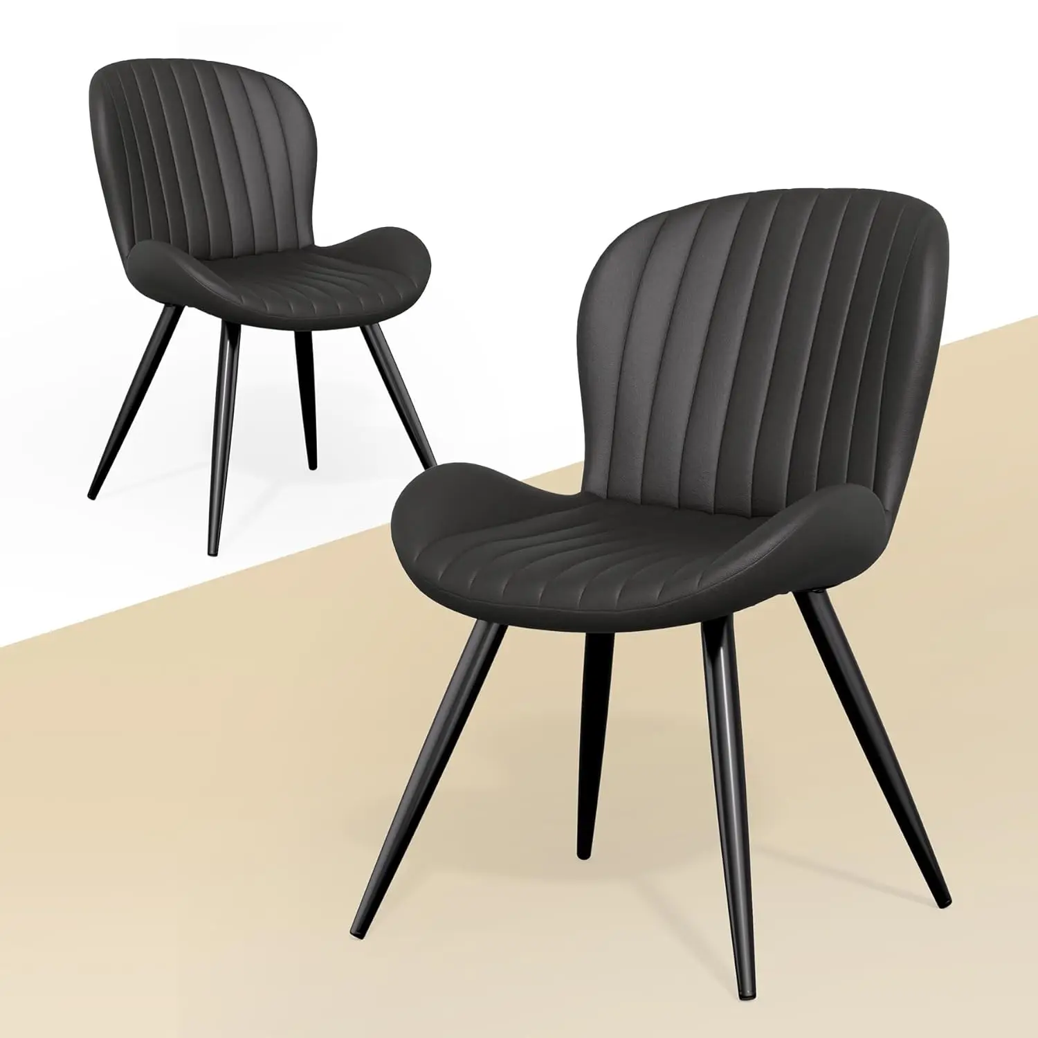 

Modern Upholstered Dining Chairs Set 2 Comfy Backrest Thick Seat Metal Legs 19IN Height Kitchen Room, Custom