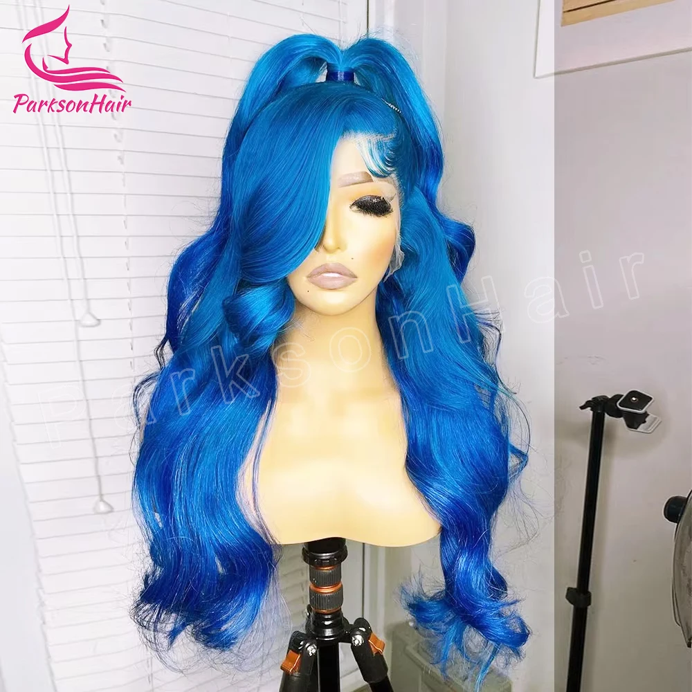 13x4 13x6 Transparent Lace Frontal Body Wave Human Hair Wig Blue Color Brazilian Remy Lace Front Human Hair Wigs for Women 250%