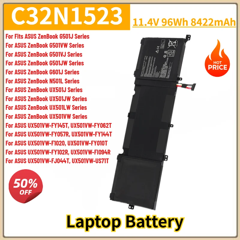 C32N1523 Battery 11.4V 8422mAh For Asus Zenbook G501J G501VW G501VJ G501JW G601J N501L UX501J UX501JW Laptop Replacement Battery