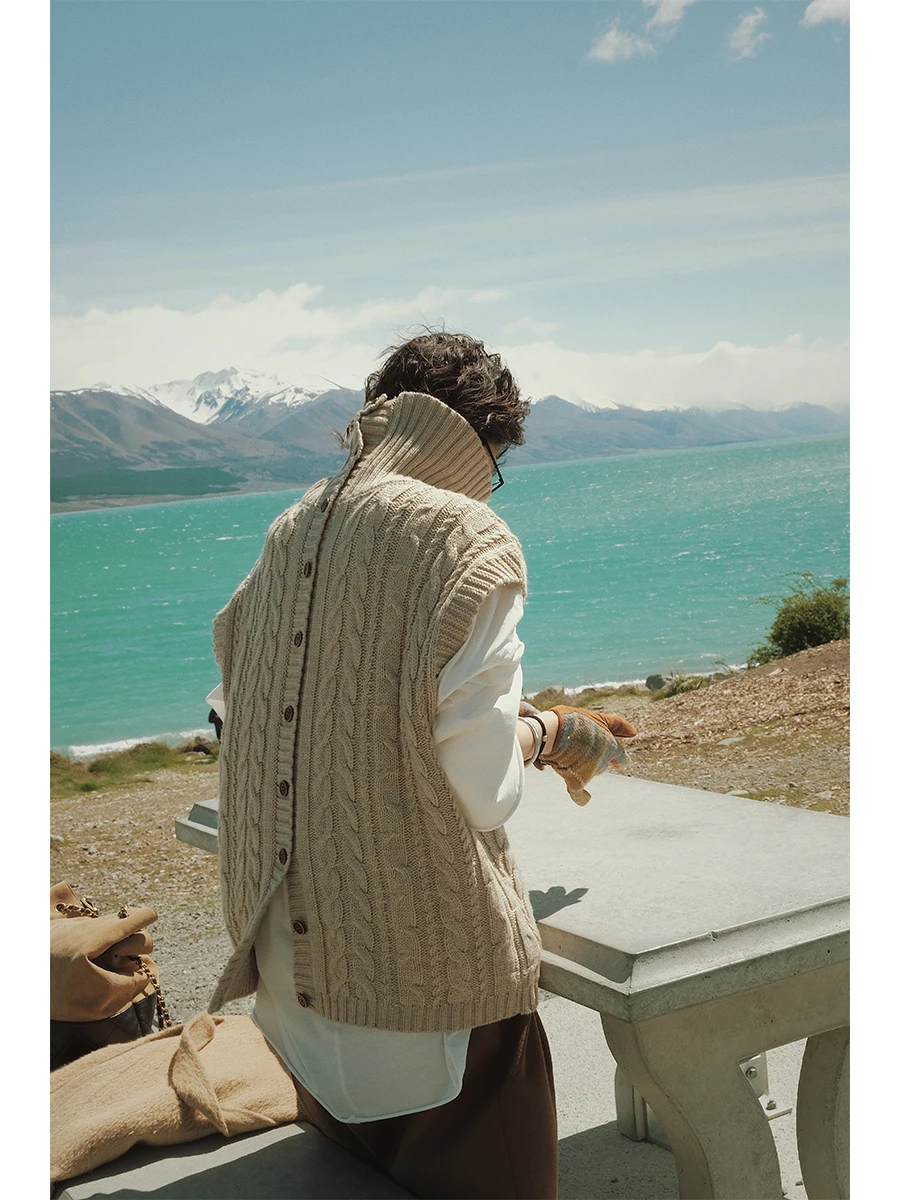 

Warmth Series MOEROP Tangled Wool Camere Vest Double Wear Sle High Collar Zipper Pure Color Commute Faion Winter Coll...