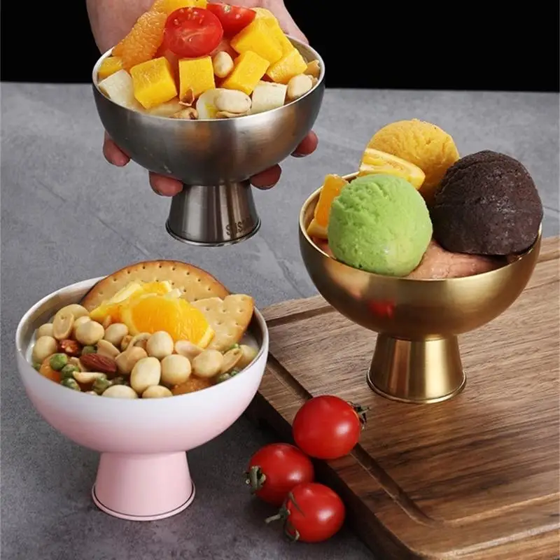 

Double Walled Footed Stainless Steel Dessert Container Puddings Cup Ice Cream Bowl For Birthday Parties And Coffee Shops 87HA