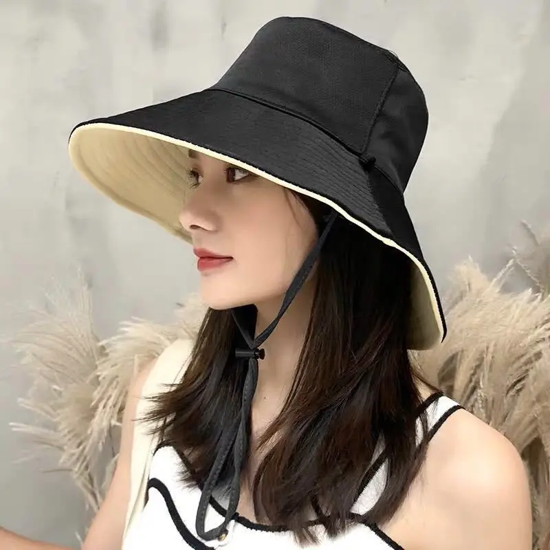 Double-sided Foldable Bucket Hat for Women Girls Summer Anti-UV Wide Brim Sun Hat Visor Fisherman Cap Beach Fishing Hats Caps