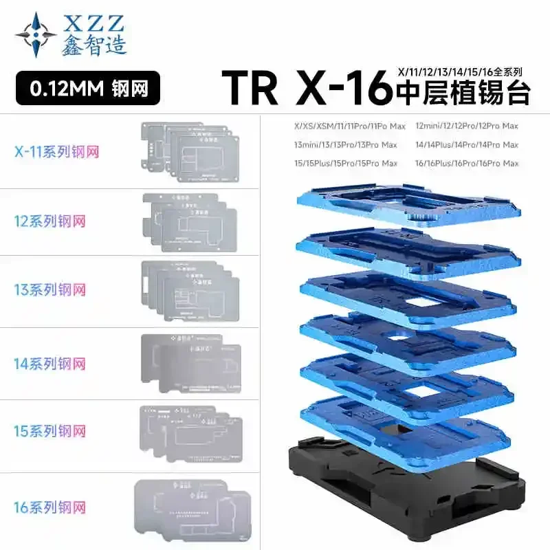 

XZZ TR Series Reballing Stencil Middle Layer Planting Tin Platform for IPhone X-16 Pro Max Motherboard Middle Frame Repair Tool