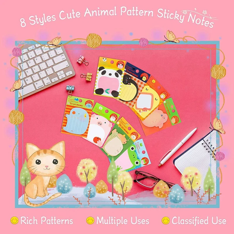 Cute Sticky Notes 1280 Sheets (64 Pieces) Mini Animal Sticky Notes Set Funny Self Adhesive Memo Pad Colourful