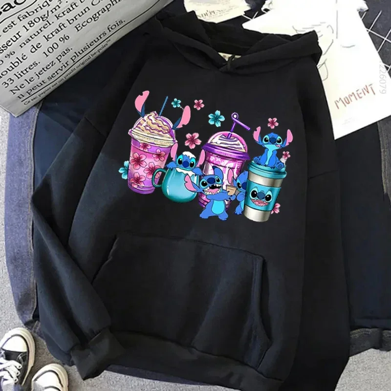 Disney Cartoon Women Hoodies Stitch Mickey Minnie Group Graphic Hoodie Sweatshirt Autumn O-Neck Casual Streetwear Pullover Tops