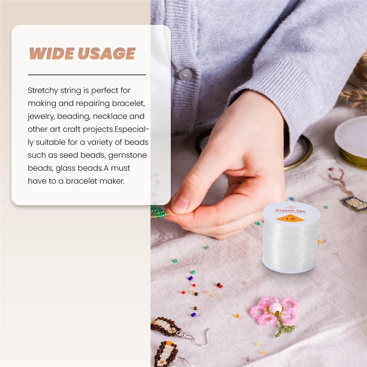 ABQR 1 مللي متر واضح حبة الحبل كريستال مطاطا بسط سوار سلسلة لصنع المجوهرات قلادة سوار الديكور الموضوع 1.0 مللي متر #4