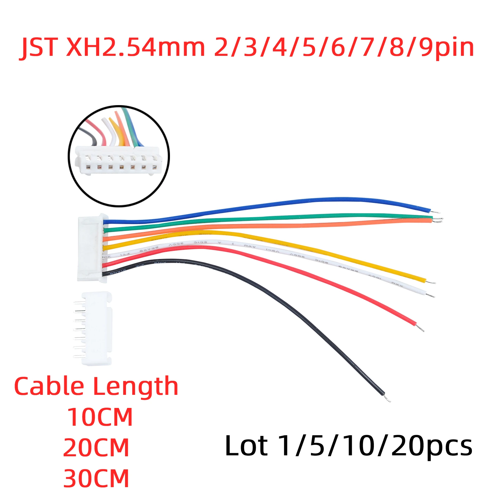 1PCS NEW 2/3/4/5/6/7/8/9-Pin 2.54mm Pitch Female to Male JST-XH Connector Cable Wires 10/20/30CM