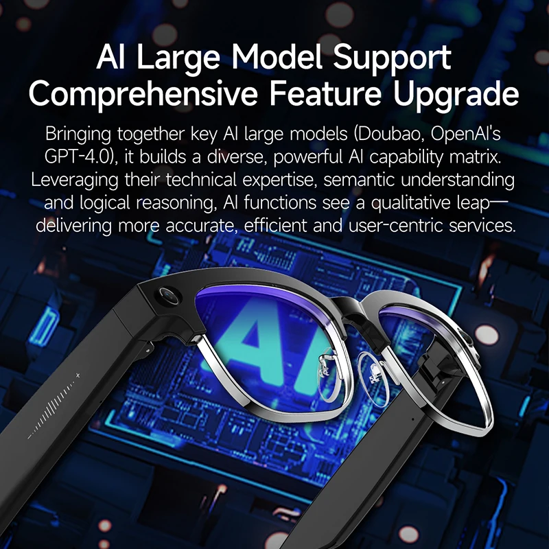 Inteligentne okulary IP65 z AI, kamera HD 800MP, nagrywanie wideo i zdjęć, połączenia Bluetooth, asystent głosowy, odtwarzacz muzyki, inteligentne okulary przeciwsłoneczne z funkcją tłumaczenia.