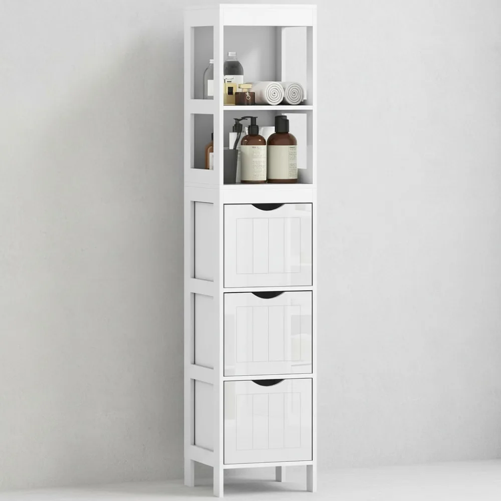 

Slim Bathroom Storage Cabinet with 3 Drawers & 2 Shelves, Freestanding Organizer for Small Spaces, White