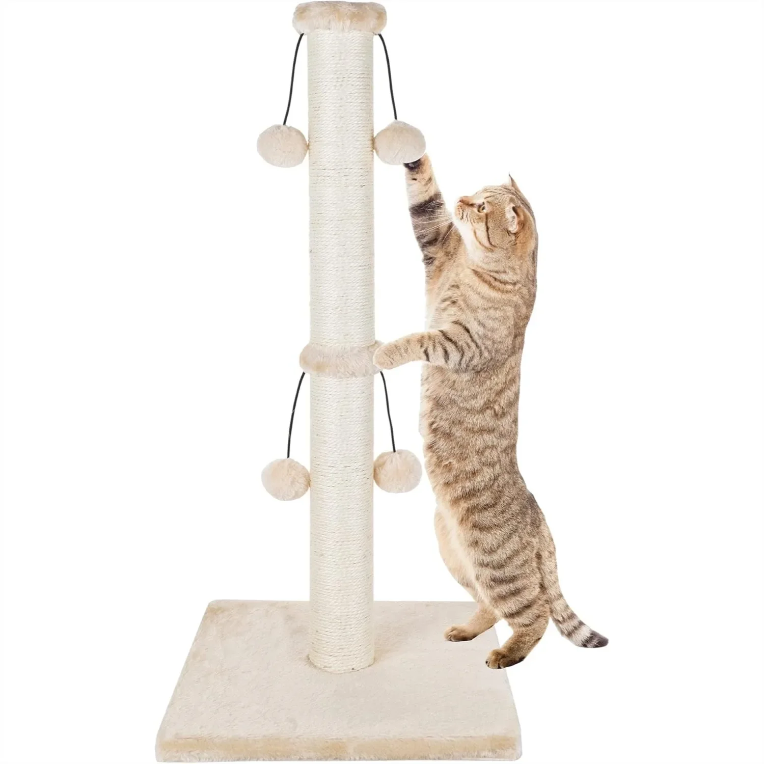 

Когтеточка для кошек 29 дюймов с сизалевым канатом и 4 игрушечными шариками для крупных кошек, прочная бежевая защита для мебели
