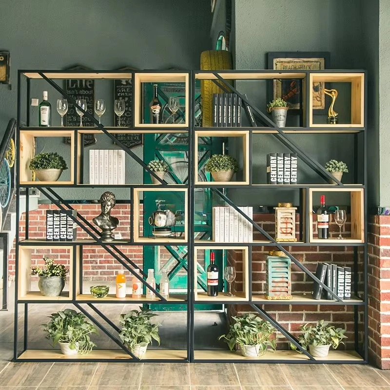 yjq industrial style creative partition shelf wrought iron floor rack retro storage rack