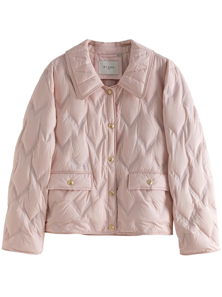 Dushu 103G Vulling Hoeveelheid Vrouwen Lichtgewicht Donsjassen Winter Temperamant Korte Roze Dames Donsjassen 23ds84107