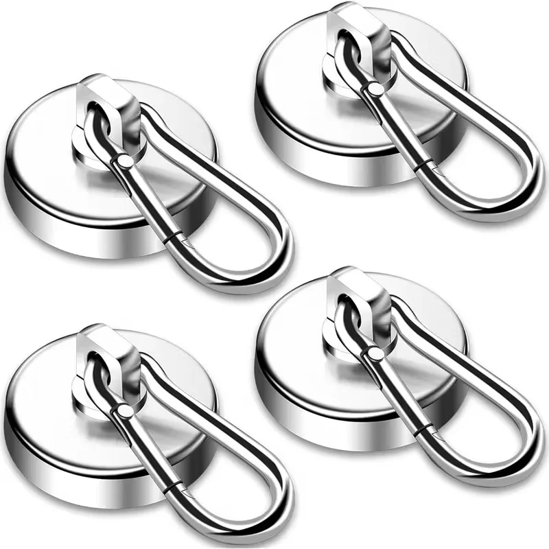 4pcs Heavy Duty Magnetic Hooks with Carabiner Swivel Design for BBQ, Kitchen, Garage & Cruise Use, for Spring