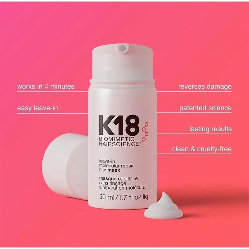 K18 Leave-In Molecular Repair Haarmaske macht weich, stellt geschädigtes Haar wieder her. Tiefe Keratin-Behandlung für Haar- und Kopfhauthautos