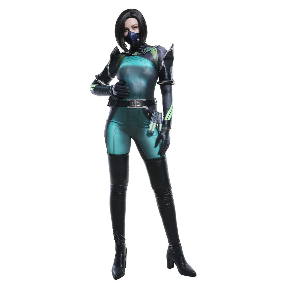 

Miccostumes Women Snake Viper Assassin Cosplay Costume Zentai Bodysuit Jumpsuit with Mask