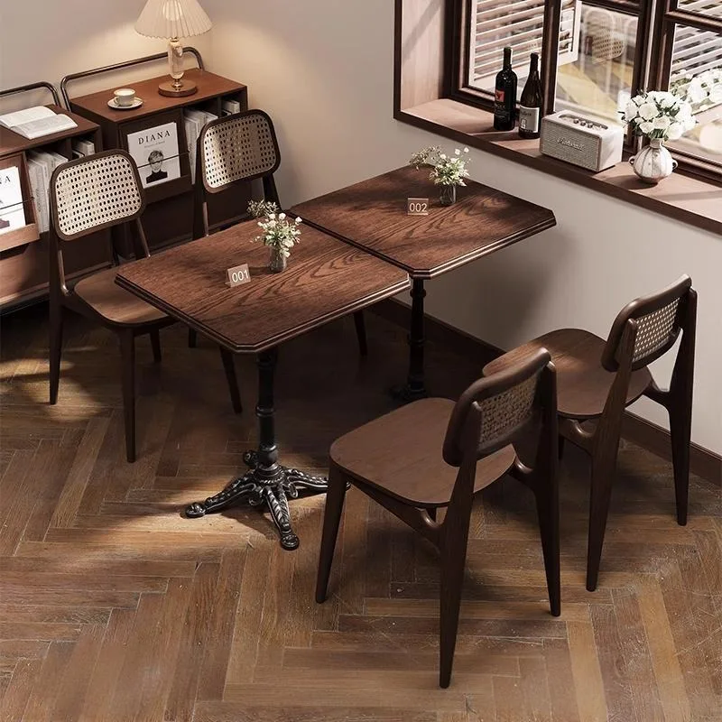 Export American Retro Cafe Tables and Chairs Milk Tea Shop Solid Wood Square Tables Western Restaurant Dining Coffee Shop Tables
