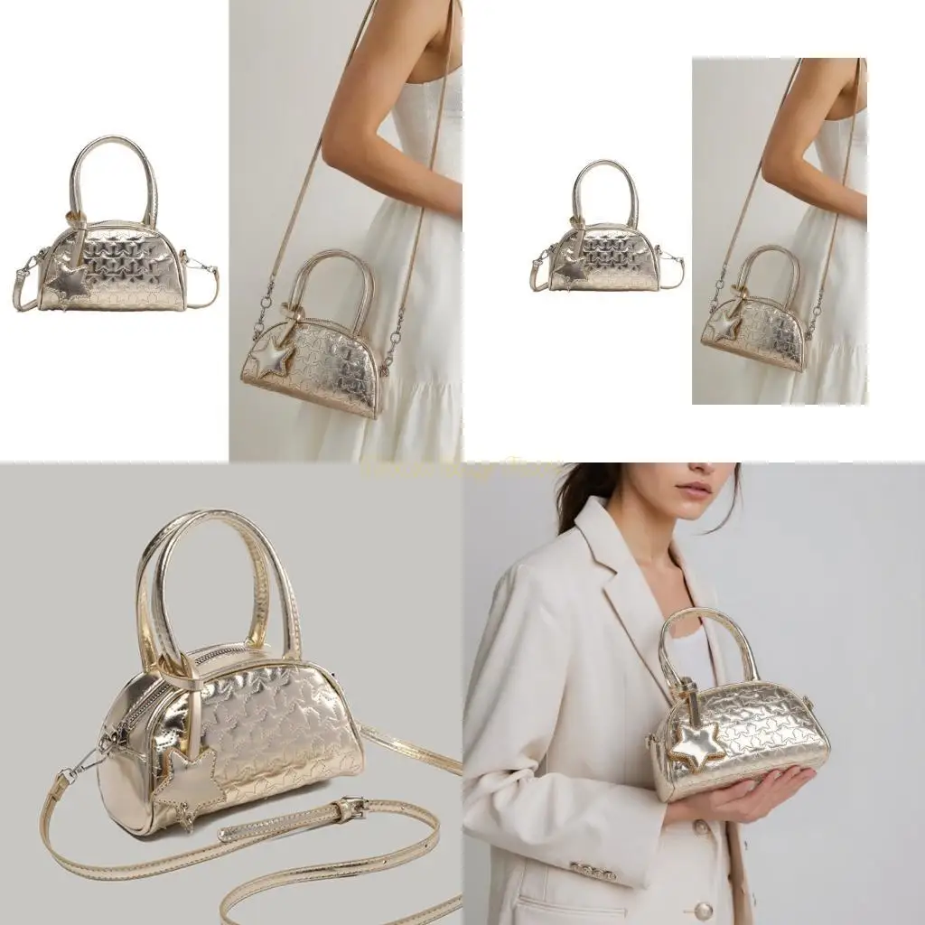 

X90D Women Shoulder Bag Small Crossbody Bag Star Pattern Bag PU Leather Bowling Bag Handbag Fashion Commuting Bag
