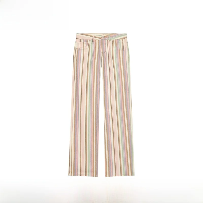 Early Autumn New Arrival Women's Low Waist Wide Leg Striped Denim Pants ZR Style Fashionable Casual Trousers for Ladies