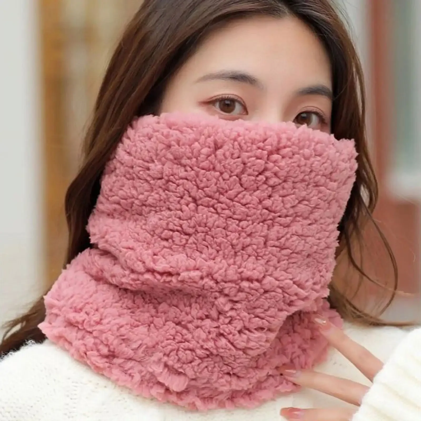 Women Winter Lamb Velvet Thicken Neck Protection Plush Scarf Cute Student Winter Outdoor Cycling Coral Velvet Warm Fake Collar