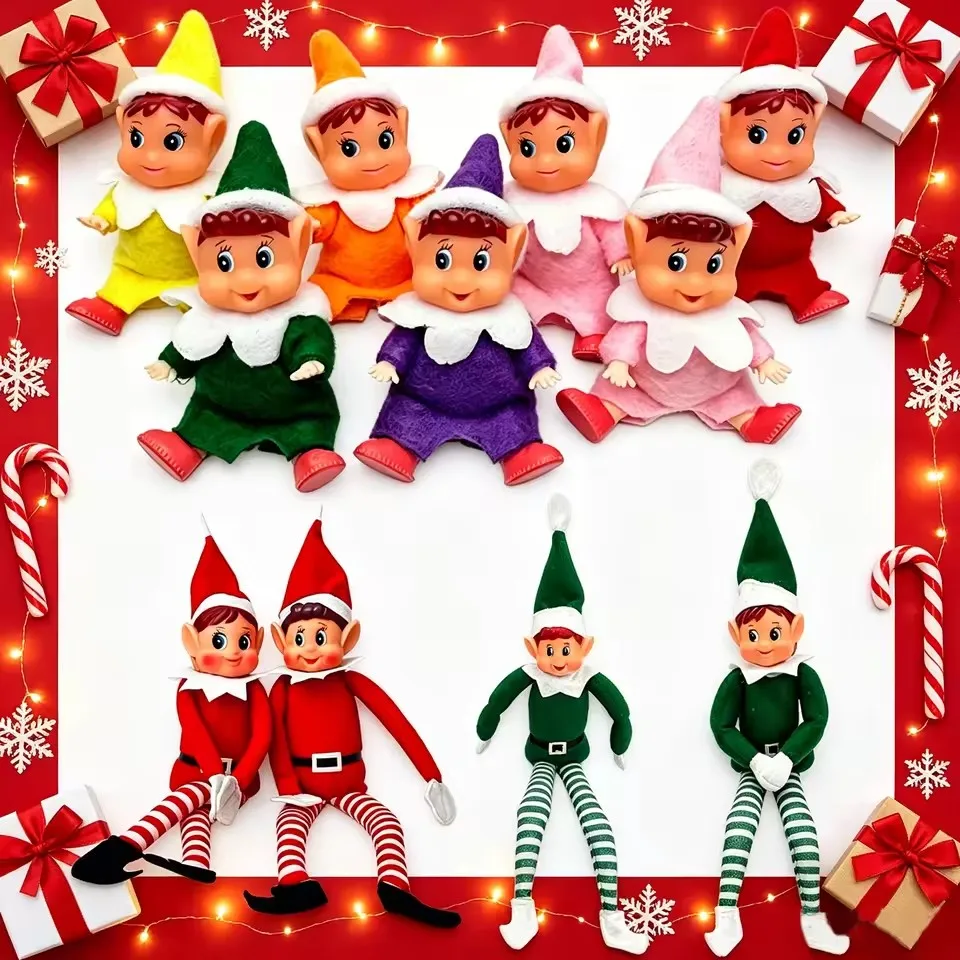 New multi-color striped Christmas elf dolls, soft rubber faced elf dolls, Christmas decorative items, Christmas gifts