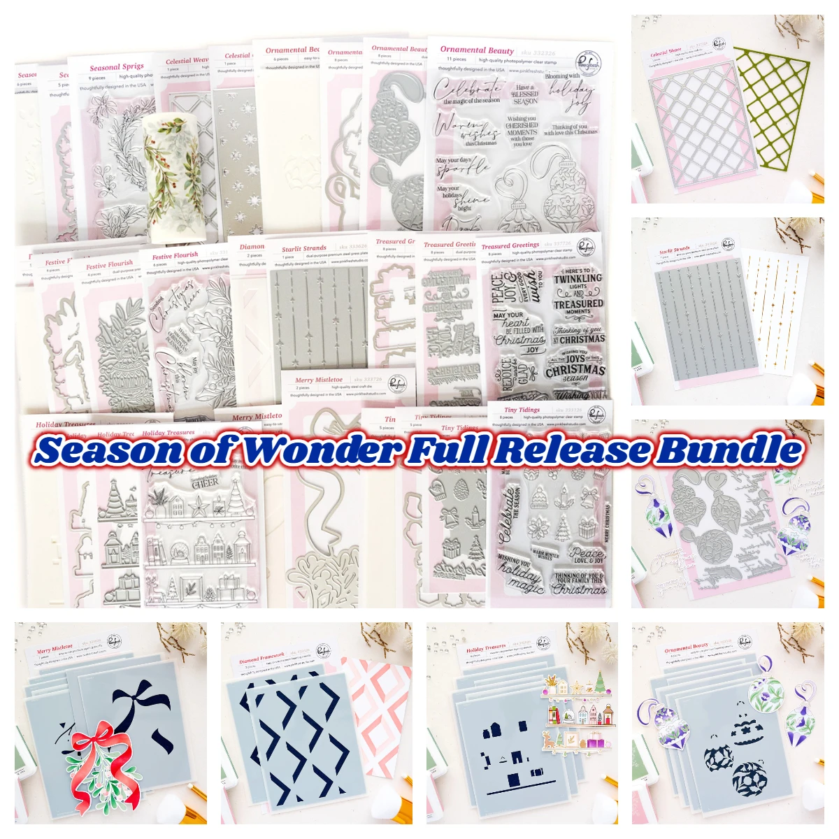 Neuheiten: Season of Wonder Komplettpaket – Transparente Stempel, Metallstanzen, Schablone, Heißfolie, DIY Scrapbooking 2026 Feiertage