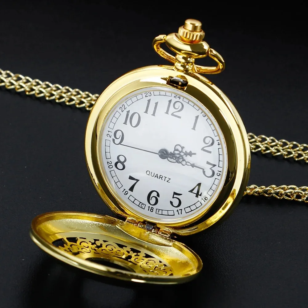 ساعة جيب كوارتز ذهبية فاخرة Steampunk قلادة مجوهرات أسود أرقام عربية الهاتفي سلسلة بدلاية ساعة هدية Relogio De Bolso