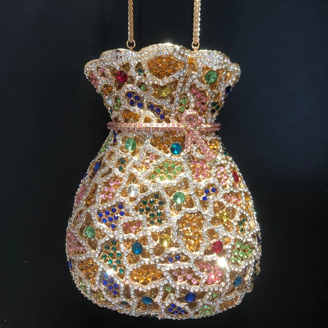 Najnowszy wazon na kwiaty Rhinestone torebki wieczorowe damskie torebki z kryształkami metalowy łańcuszek eleganckie torby imprezowe luksusowa designerska torebka z kopertówką