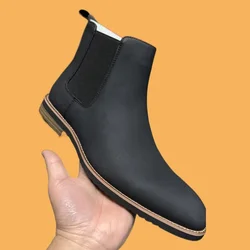 Nowe czarne Chelsea Boots męskie biznesowe botki żółte wsuwane z okrągłym noskiem męskie krótkie rozmiar butów 38-46