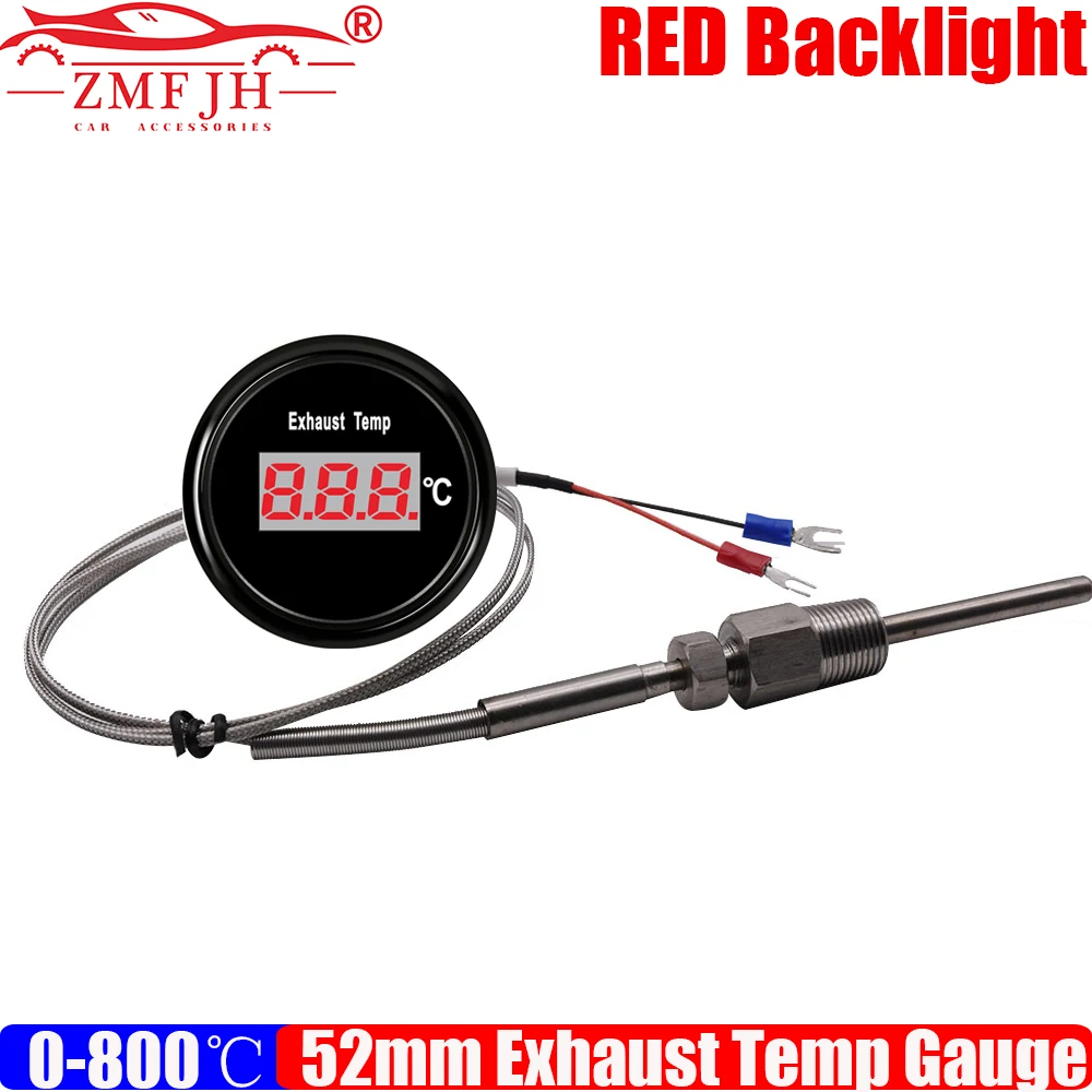 Digital 0-800℃ 52MM Exhaust Temperature Gauge with Sensor Red LED Backlight for Universal Marine Boat Yacht Car 12V24VDC