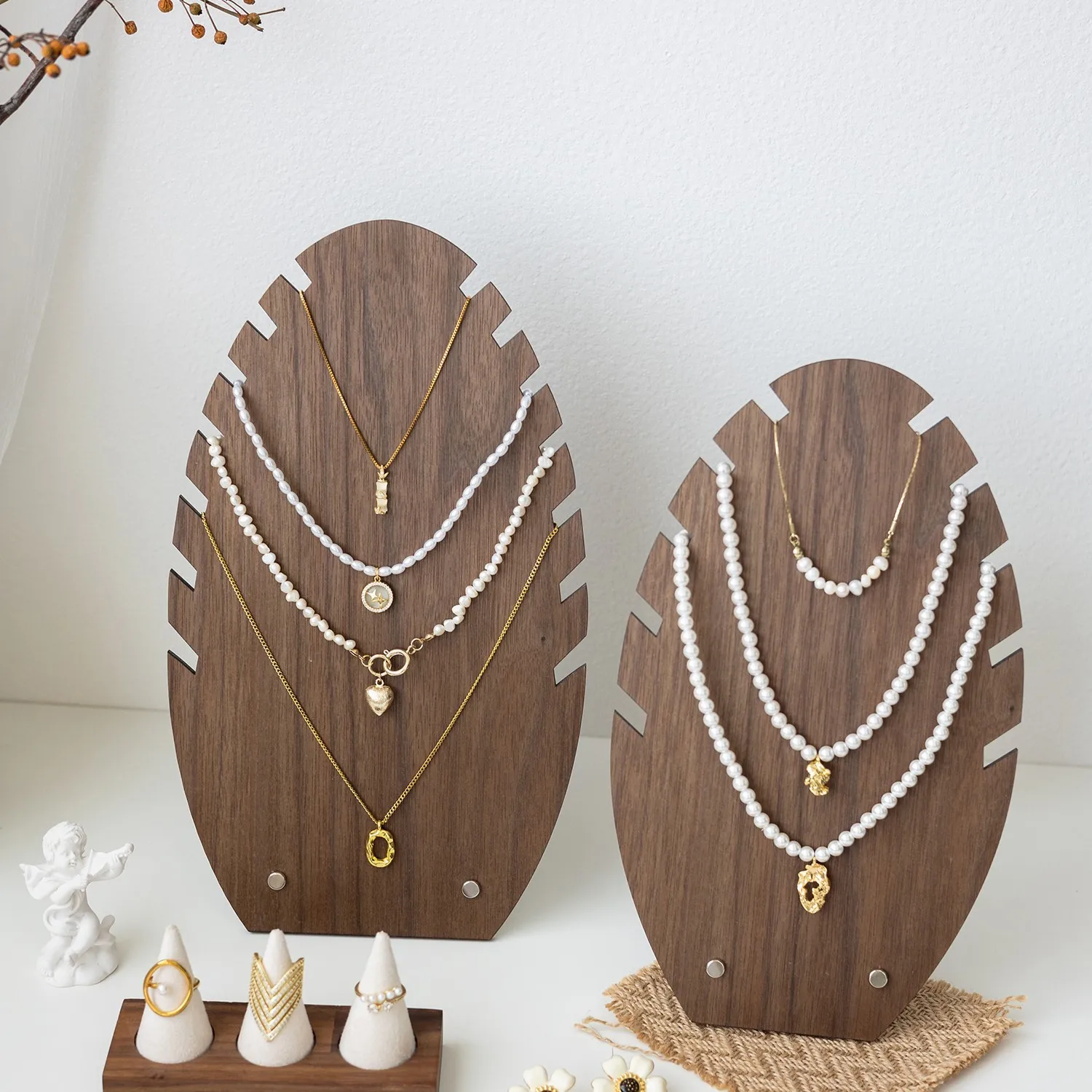 Wooden Easel Necklace Display for Larger Necklaces, Portable Jewelry Organizer with Curved Top Design, Brown Color