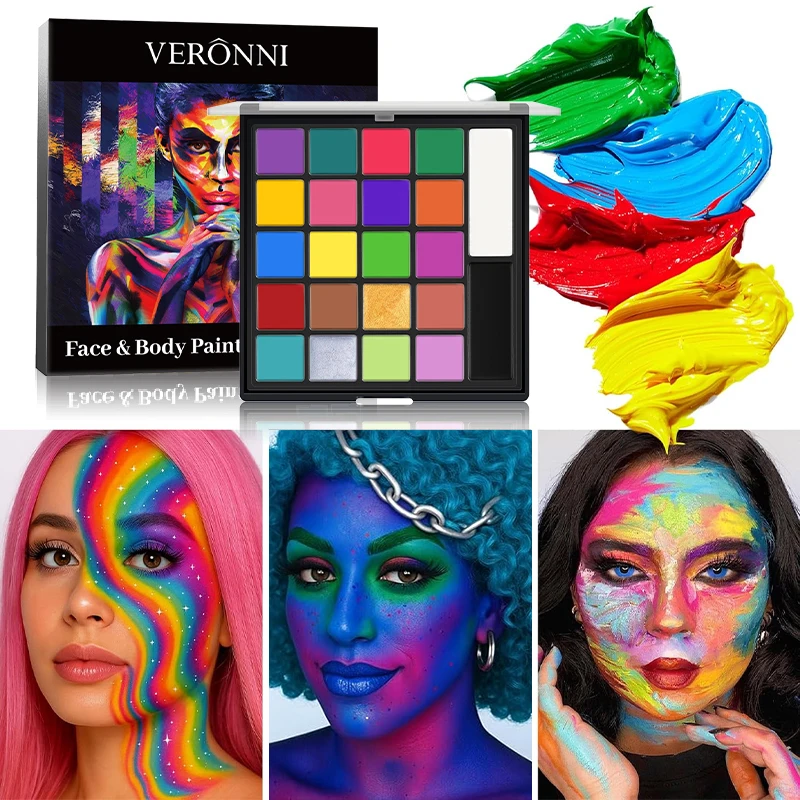 22색 유성 페인트 세트, 브러쉬, 무독성 페이스 페인트가 포함된 전문가용 페이스 페인팅 키트, 무대, 할로윈, 바디 아트 메이크업용
