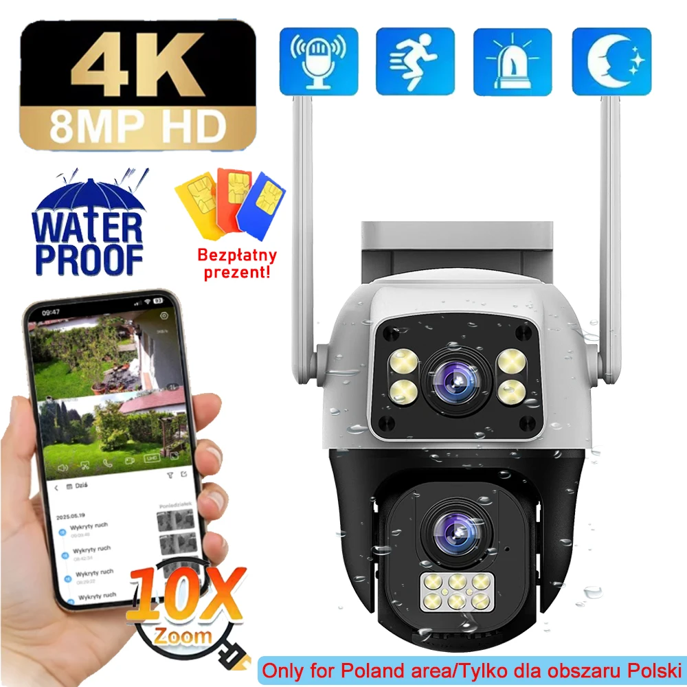 V380Pro 4G Camera Security Camera Outdoor 4K PTZ Waterproof CCTV Tracking People Two-way Audio Wireless Camera