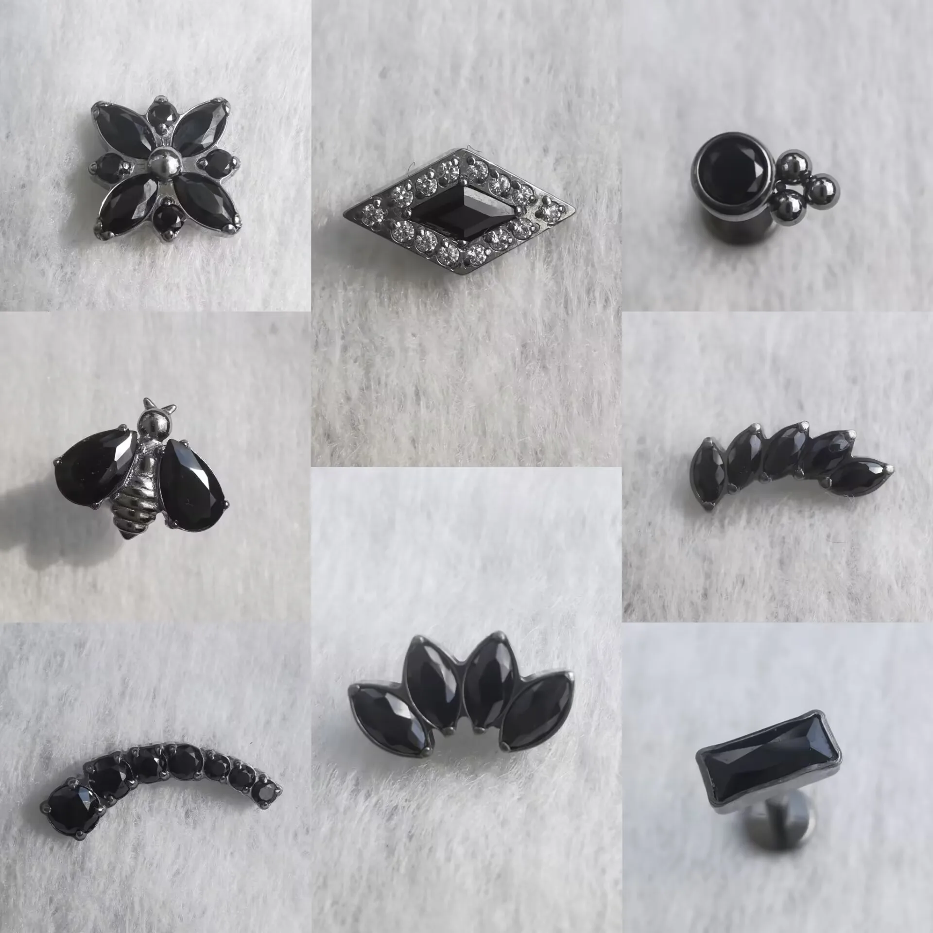 ASTM F136 Titanium Black CZ Labret Stud Earring Jewelry  Lip Helix Cartilage Piercing Body Jewelry