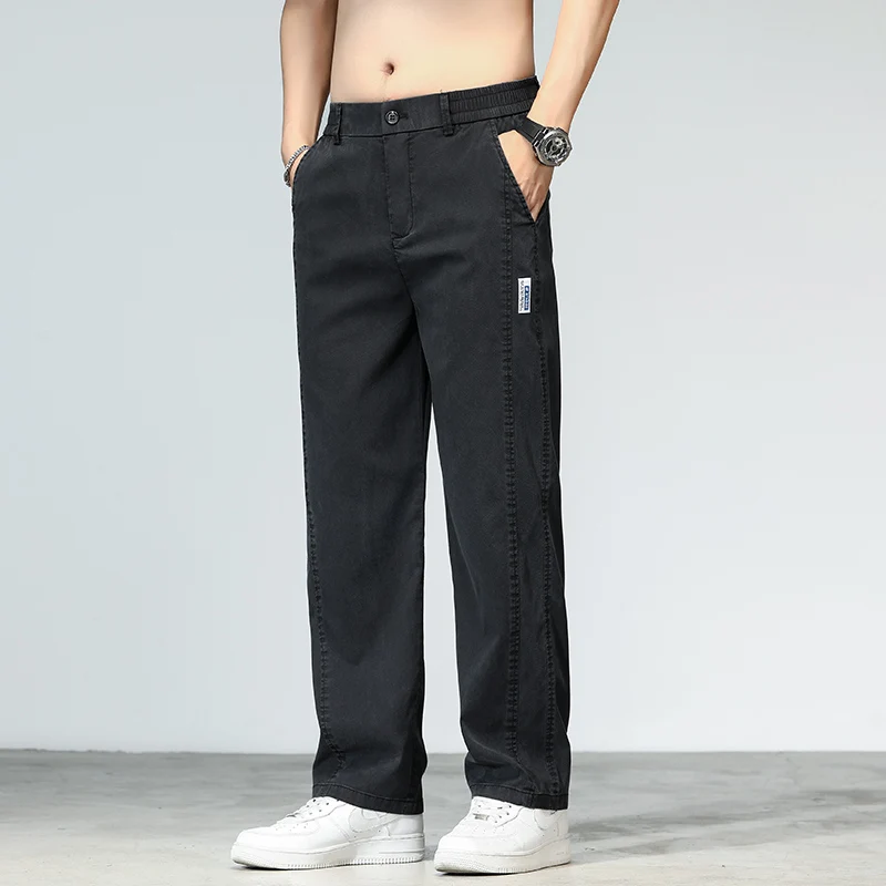 Neue Sommer Lyocell Stoff Herren Jeans Hose leichte gerade lose Qualität Jogging hose lässig weich weites Bein lange Hose