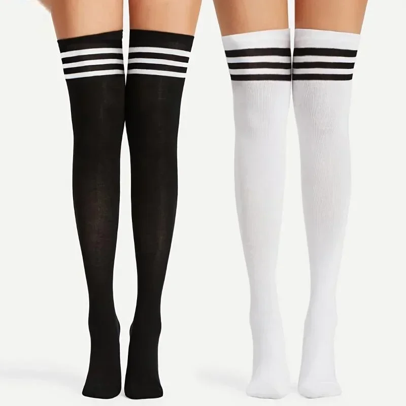 

Fashion Women Sexy Over Knee Thigh High Socks Black White Striped Lolita Student Japanese Stockings for Ladies Girls