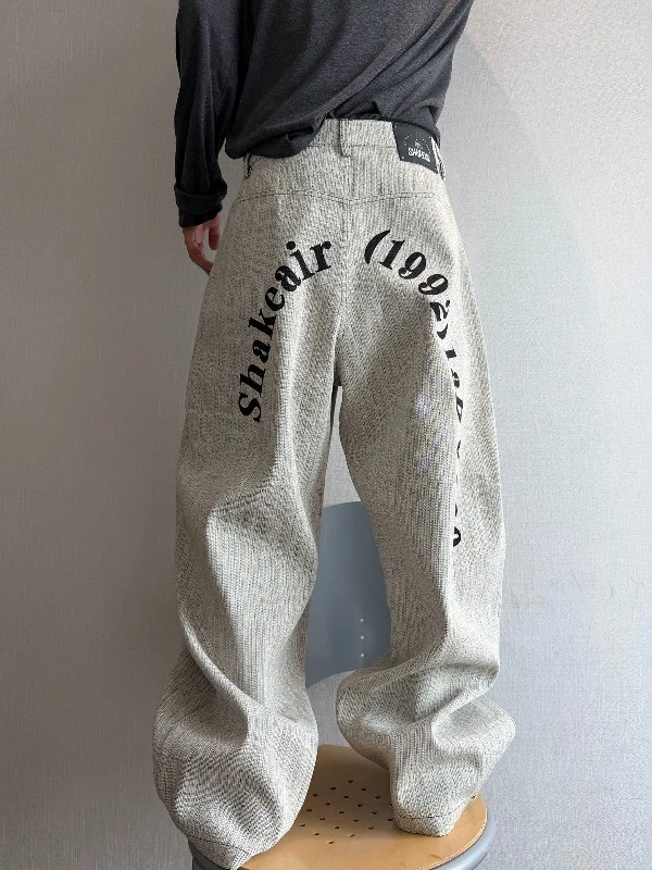 

American Retro Striped Straight Leg Men's Jeans Spring Summer Loose Casual All-Match Letter Print Wide Leg Long Trousers