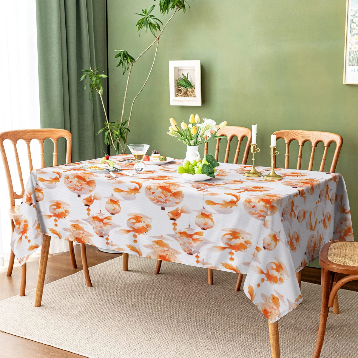 Watercolor Fish Umbrella Printed Waterproof Tablecloth Rectangular Home Party Kitchen Living Room Decor Table Protector Cloth